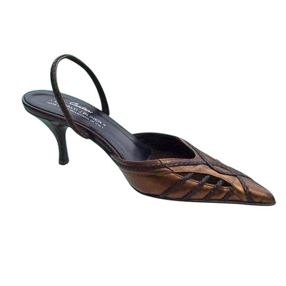 Donald Pliner Bronze Hand Paint Cobra Leather Shoe Pointy Toe SlingBack $265 NIB - Picture 2 of 3